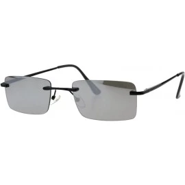 Rimless Mens Rimless Rectangular Minimal Metal Rim Fashion Sunglasses - Black Silver Mirror - CJ18GZX6T8G $11.33