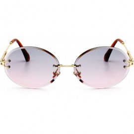 Round Stratos - Retro Oval Rimless Tinted Sunglasses - Gold X Pink Smoke Tint - CS18W2EHGNK $33.65