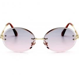 Round Stratos - Retro Oval Rimless Tinted Sunglasses - Gold X Pink Smoke Tint - CS18W2EHGNK $33.65