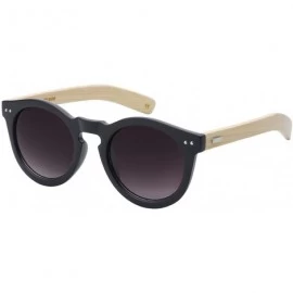 Oversized Bamboo Wood Temple Round Horned Rim Frame Sunglasses 540918BM-AP - Matte Black - CN124UYJTB9 $14.23