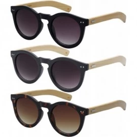 Oversized Bamboo Wood Temple Round Horned Rim Frame Sunglasses 540918BM-AP - Matte Black - CN124UYJTB9 $14.23