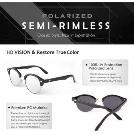 Semi-rimless Classic Horn Rimmed Semi Rimless Polarized Sunglasses for Men Women GQO6 - 2 Glossy Black-sliver - CN187AMSYMH $...