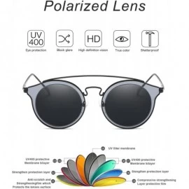 Round Polarized Sunglasses for Women Round Shades Fashion Oversized Metal Frame - Black Frame/Grey Lens - C618CCRCW6T $17.10
