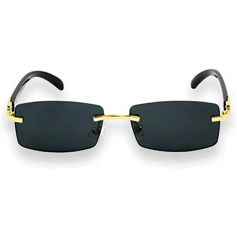 Rimless Slim Dean Rimless Sunglasses Rectangular Metal & Wood Art Glasses - Black With Case - C518UT0MNMN $16.02