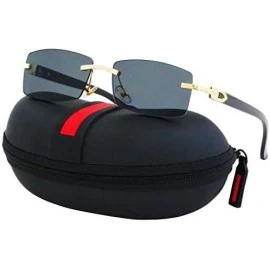 Rimless Slim Dean Rimless Sunglasses Rectangular Metal & Wood Art Glasses - Black With Case - C518UT0MNMN $16.02