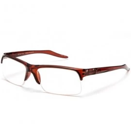 Square Unisex Slim Fit Half Frame Clear Lens Glasses - Brown - CS11YN6MLMT $17.78