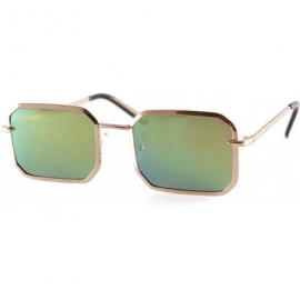 Rectangular Retro Bold Metal Frame Smoke Mirror Flat Lens Sunglasses A288 - Gold Green Rv - CL18UQ70Y7I $25.69