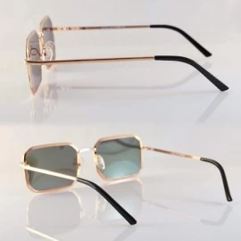 Rectangular Retro Bold Metal Frame Smoke Mirror Flat Lens Sunglasses A288 - Gold Green Rv - CL18UQ70Y7I $16.44