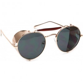Goggle Steampunk Sunglasses Side Shield Goggles Metal Round - Gold + Black Lens - CD18EUAKCKM $21.77