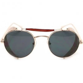 Goggle Steampunk Sunglasses Side Shield Goggles Metal Round - Gold + Black Lens - CD18EUAKCKM $11.68