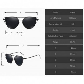 Oval Metal Sunglasses Women Luxury Cat Eye Design Mirror Rose Gold Vintage Cateye Fashion Sun Glasses Eyewear - C16 - C419852...
