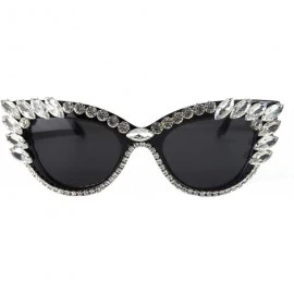 Cat Eye Retro Cateye Sunglasses for Women UV400 Protection Cat Eye bling rhinestone Sun Glasses - White - CR18SIIC3CL $15.96