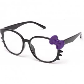 Rectangular Unisex Slim Clear Lens Kitty Glasses Slim Temple BBow Whiskers Fashion Glasses - Purple - CI119DTR5DL $18.01