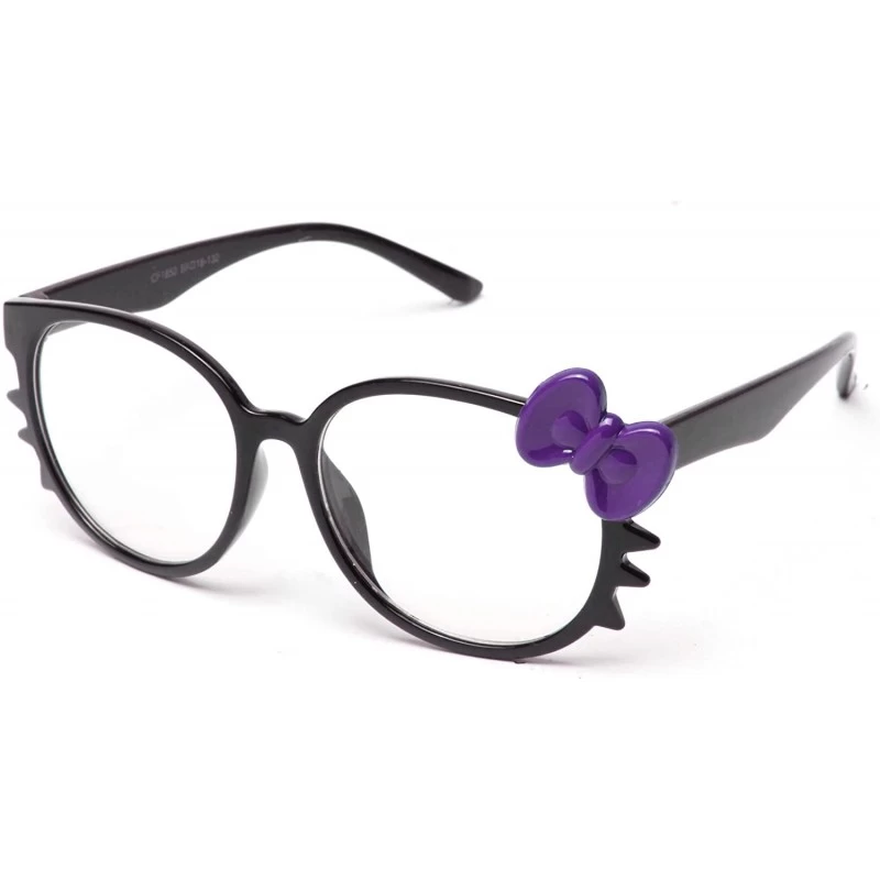 Rectangular Unisex Slim Clear Lens Kitty Glasses Slim Temple BBow Whiskers Fashion Glasses - Purple - CI119DTR5DL $10.80