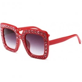 Rectangular Large Jeweled Sunglasses for Women Crystal Bling Studded Oversized Square Frame - Red - CH18Z8Y5TA4 $18.04