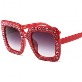 Rectangular Large Jeweled Sunglasses for Women Crystal Bling Studded Oversized Square Frame - Red - CH18Z8Y5TA4 $18.04