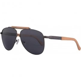 Oval Polarized Sunglasses Metal Frame UV400 Wood Temple Glasses-SG1565 - Gun&bamboo Nature - C618LRX79OD $9.41