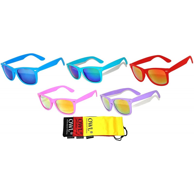 Rectangular Retro Vintage Sunglasses Colorful Mirror Lens Matte Frame 3-5-6-10 Pairs. - 5_pack-black_blue_pink_red_green - C2...
