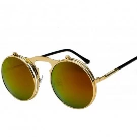 Round Vintage Steampunk Flip Up Men Sunglasses Women Retro Round Metal Frame Sun Glasses Hinge Curved Legs UV400 - CR199C4X2A...