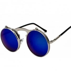 Round Vintage Steampunk Flip Up Men Sunglasses Women Retro Round Metal Frame Sun Glasses Hinge Curved Legs UV400 - CR199C4X2A...