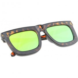 Wayfarer High Fashion Horn Rimmed Flash Mirror Flat Lens Bold Square Sunglasses 65mm - Tortoise-gold / Orange Mirror - C0128B...