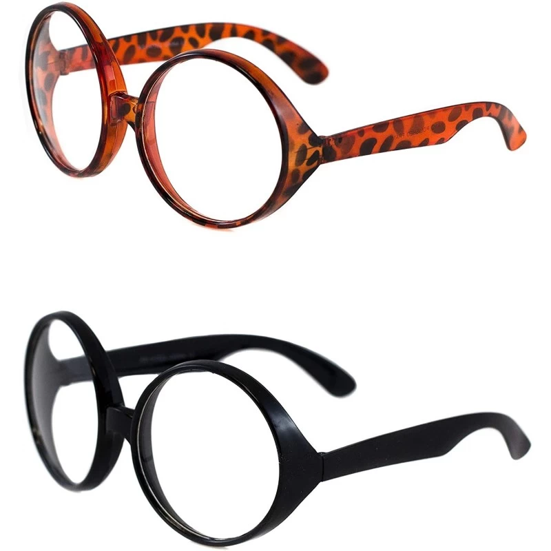Round Super Large XXL Oversized Thick Frame Circle Round Clear Lens Glasses - 2 Pack Tortoise and Black - CK1970N2XW6 $22.02