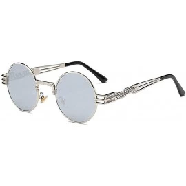 Round Steampunk Colored Hippie Sunglasses WITH CASE Retro Classic Circle Lens Round Sunglasses (Silver) - CP192RGAIIN $10.86