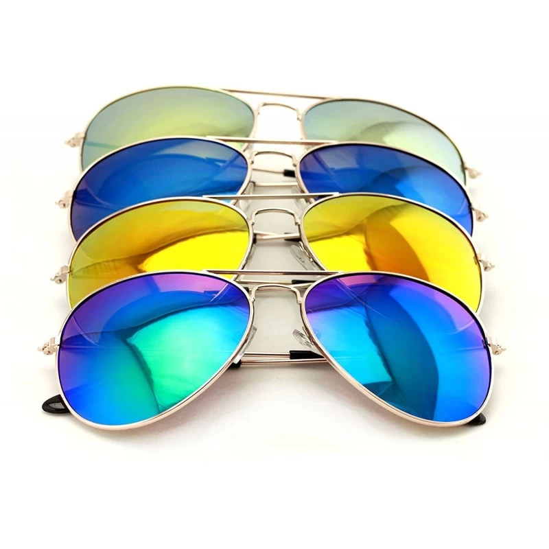 Aviator 4 Pairs Gold Aviator Sunglasses with Colorful Mirror Tint Uv400 - CS12C4VARRT $13.51