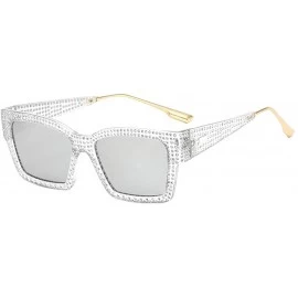 Oversized Designer Sunglasses Vintage Oversized Diamond - Clear&silver - CC18AIS075M $24.94