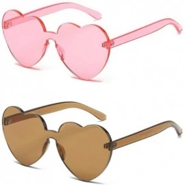 Oversized Heart Transparent Multicolor Party Favors Big Rimless Sunglasses for Women - Brown + Pink - C118O4A28C0 $23.63