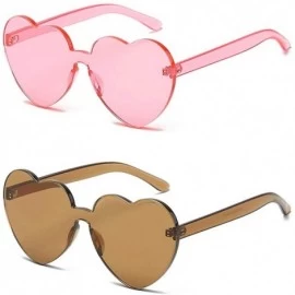 Oversized Heart Transparent Multicolor Party Favors Big Rimless Sunglasses for Women - Brown + Pink - C118O4A28C0 $11.66