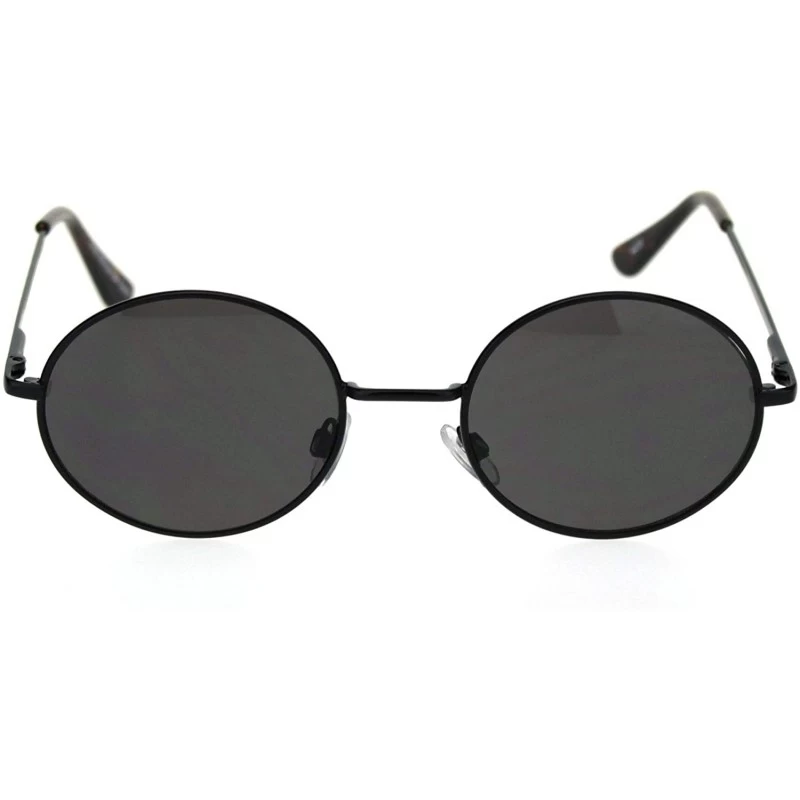 Round Mens Spring Hinge Oval Round Metal Rim Dad Sunglasses - All Black - C018RTGG43L $9.81