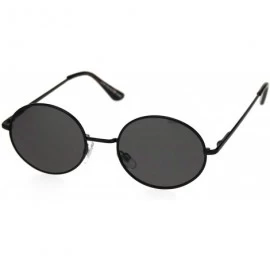 Round Mens Spring Hinge Oval Round Metal Rim Dad Sunglasses - All Black - C018RTGG43L $9.81