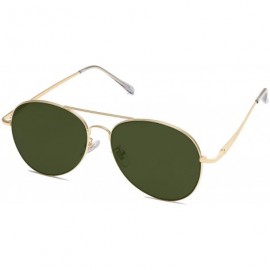 Sport Classic Aviator Mirrored Flat Lens Sunglasses Metal Frame with Spring Hinges SJ1030 - D14 Gold Frame/G15 Lens - C1190TW...