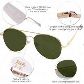 Sport Classic Aviator Mirrored Flat Lens Sunglasses Metal Frame with Spring Hinges SJ1030 - D14 Gold Frame/G15 Lens - C1190TW...