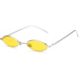 Goggle Vintage Small Oval Sunglasses for Women Men Hippie Cool Metal Frame Sun Glasses - A8 Silver Frame/Yellow Lens - CF18HG...