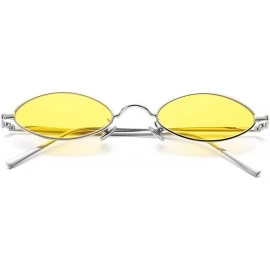 Goggle Vintage Small Oval Sunglasses for Women Men Hippie Cool Metal Frame Sun Glasses - A8 Silver Frame/Yellow Lens - CF18HG...