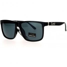 Rectangular Locs Mens Gangster Oversized Rectangular Thin Horned Sunglasses - Shiny Black - C512NH3HSMS $23.65