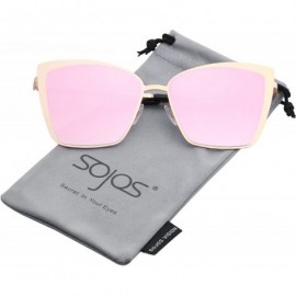 Square Cateye Sunglasses for Women Fashion Mirrored Lens Metal Frame SJ1086 - 0c2 Gold Frame/Gradient Pink Mirrored Lens - CU...