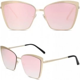 Square Cateye Sunglasses for Women Fashion Mirrored Lens Metal Frame SJ1086 - 0c2 Gold Frame/Gradient Pink Mirrored Lens - CU...