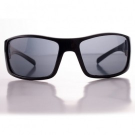 Sport Men's Driving Wrap Sport Sunglasses- Grey Lens - Gloss Black - C018GND4YS4 $11.88