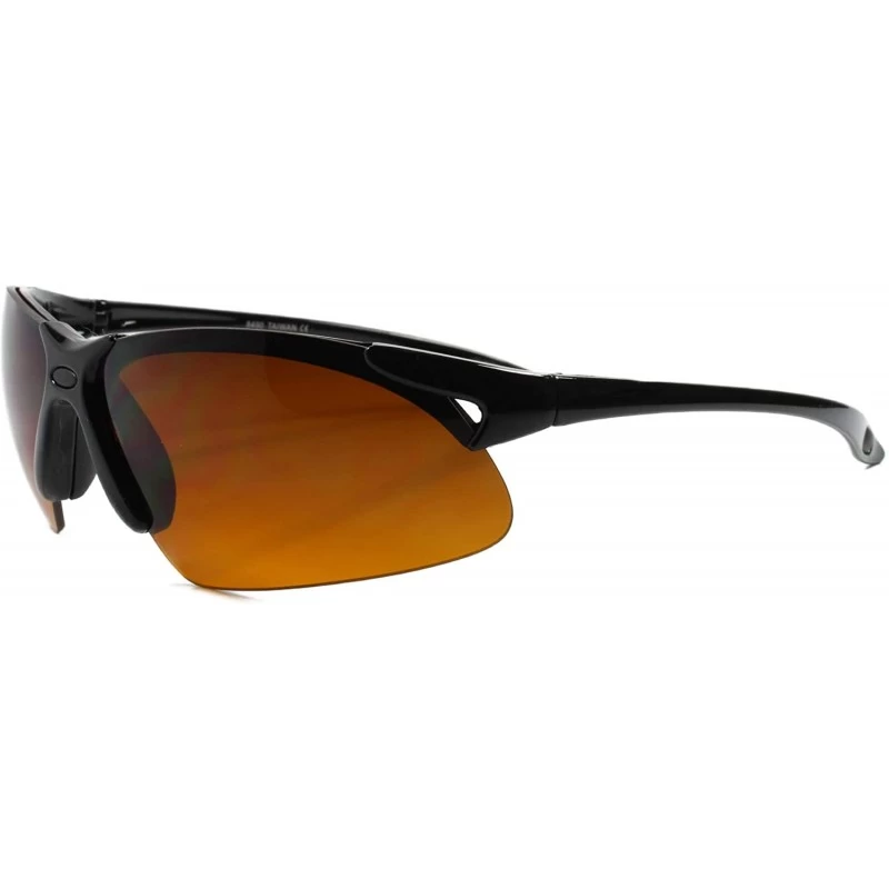 Sport Wrap Around Blocker Lens Outdoor Driving Sport Sunglasses Frame - Black & Brown - CP18T4H8SMX $15.21