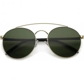 Round Modern Curved Double Crossbar Thick Arms Round Aviator Sunglasses 56mm - Gold / Green - CZ184WZCTET $21.66