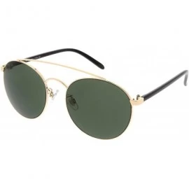 Round Modern Curved Double Crossbar Thick Arms Round Aviator Sunglasses 56mm - Gold / Green - CZ184WZCTET $21.66