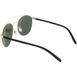 Round Modern Curved Double Crossbar Thick Arms Round Aviator Sunglasses 56mm - Gold / Green - CZ184WZCTET $10.55