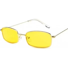 Aviator Small Retro Shades Rectangle Sunglasses Men Red Lens Yellow 2019 Metal Black - Silver - CQ18XE9HH9A $11.11