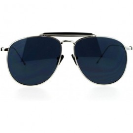 Square Designer Aviator Sunglasses Vintage Top Bar Round Square Fashion - Silver - CH187YT2GYR $13.36