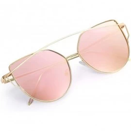 Square Cat Eye Sunglasses Women Designer Mirror Flat Rose Gold Vintage Metal Reflective Female Oculos Gafas - C2 - CG198AHW30...