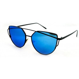 Rectangular "Clarkson" Geometric Ultra Premium Brushed Aluminum Flash Sunglasses - Black/Blue - CY12K7SU7OP $11.65