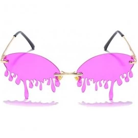 Round Women's Fashion Trend Funny Frameless Sunglasses Retro Unique Tear-eye Shape Steampunk Sunglasses UV400 - Purple - CD19...